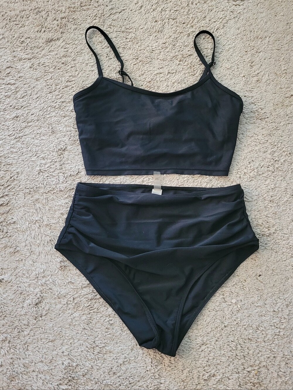 SHEIN Black High-Waist Tank One-Piece Swimsuit